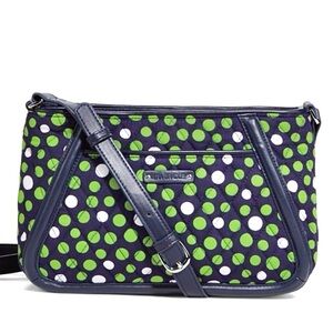 Vera Bradley Trapeze Navy Crossbody Bag with Green and White Lucky Dots NWOT